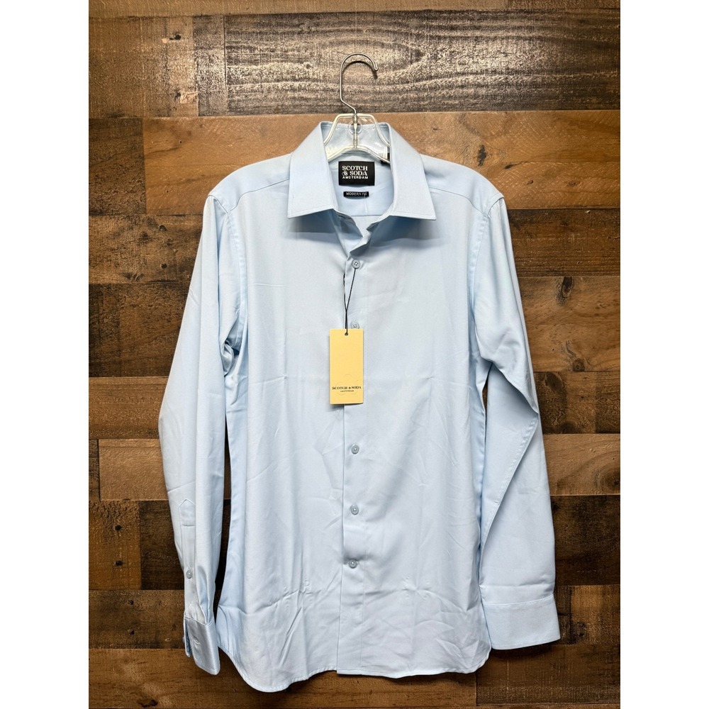 Scotch & Soda Dress Shirt‎ Mens Size 14.5-37 Light Blue Modern Fit Button Up NWT